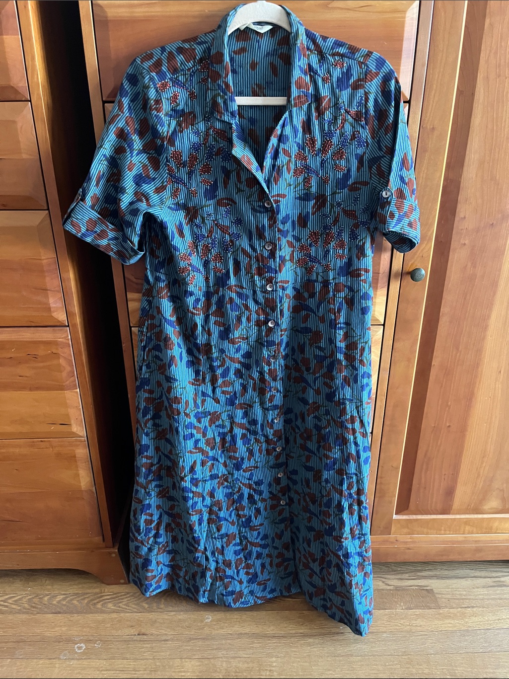 Anisha Resort Collar Fit And Flair Shirtdress - Blue/Multi Size S, Cotton